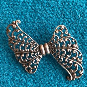 Vintage 800 silver filigree bow pin brooch